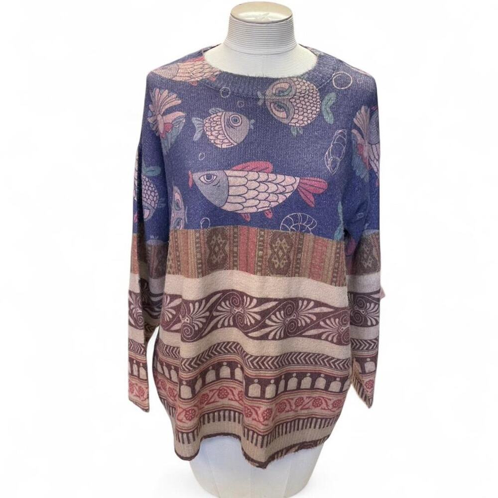 Fish print long sleeve top